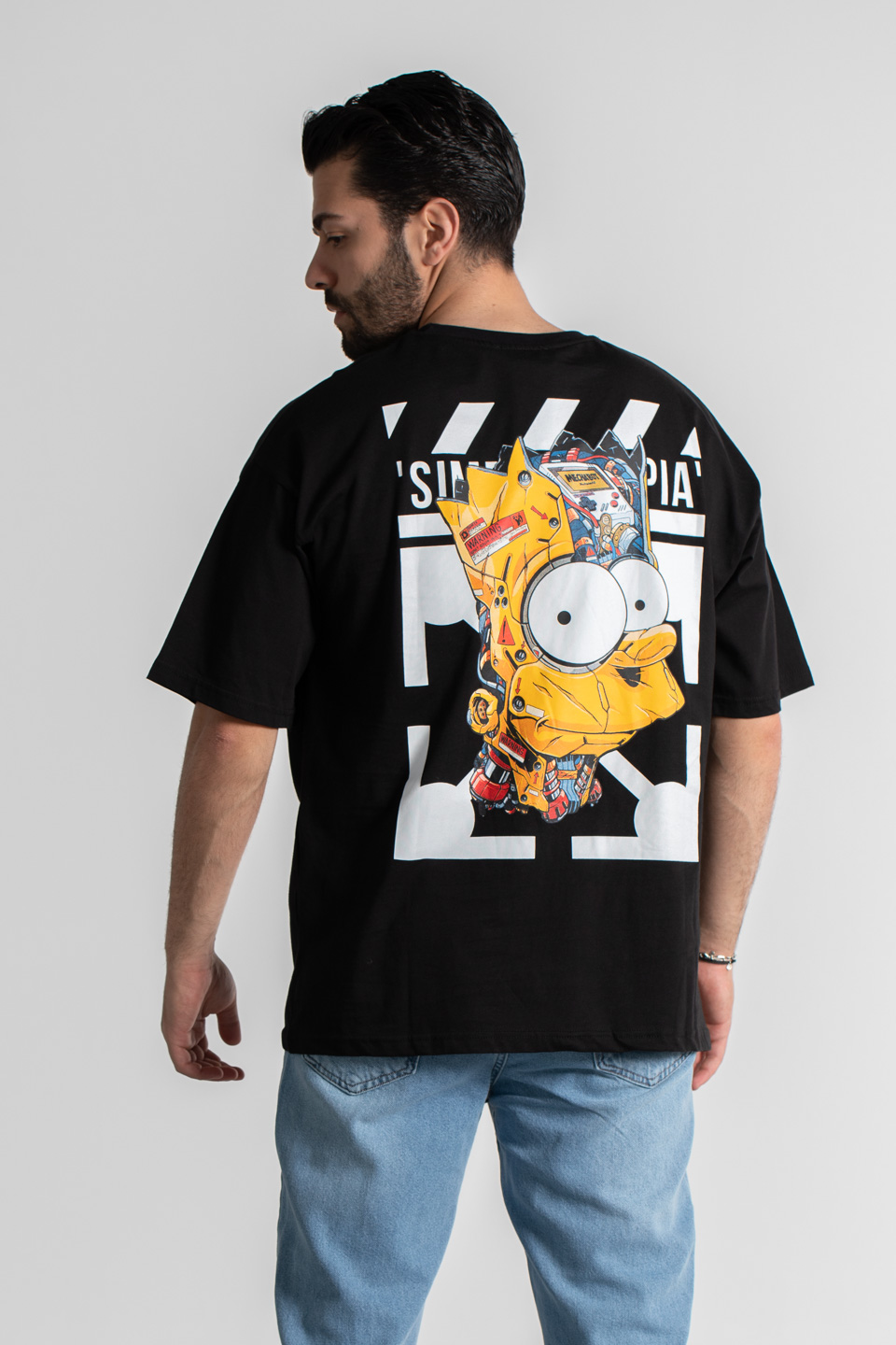 Mechaboy baskılı oversıze t-shırt-4007 Siyah