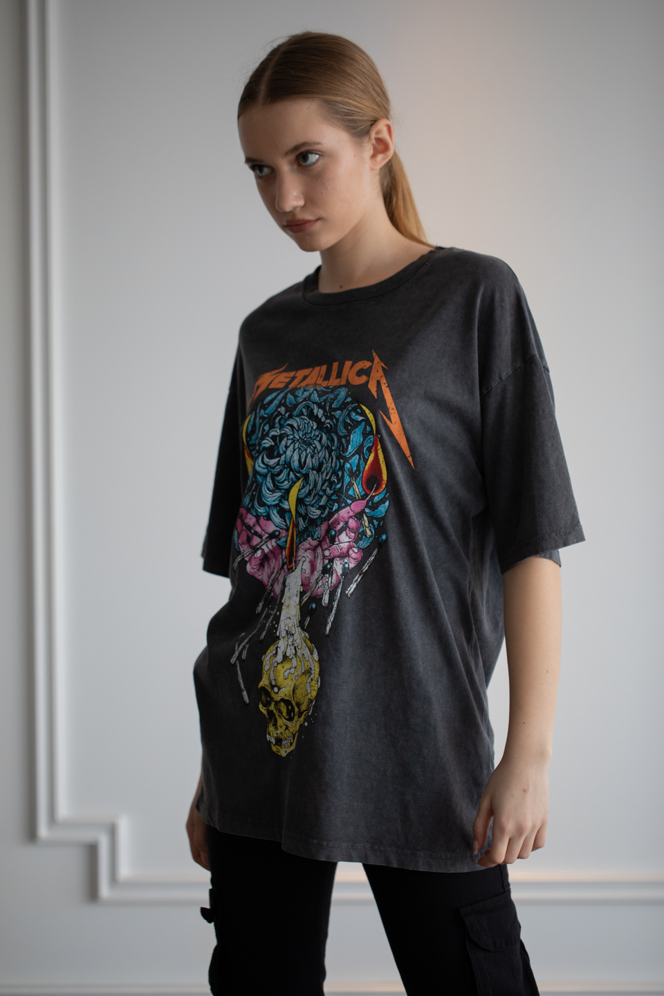Metalica baskılı t-shirt-3173 D.Gri