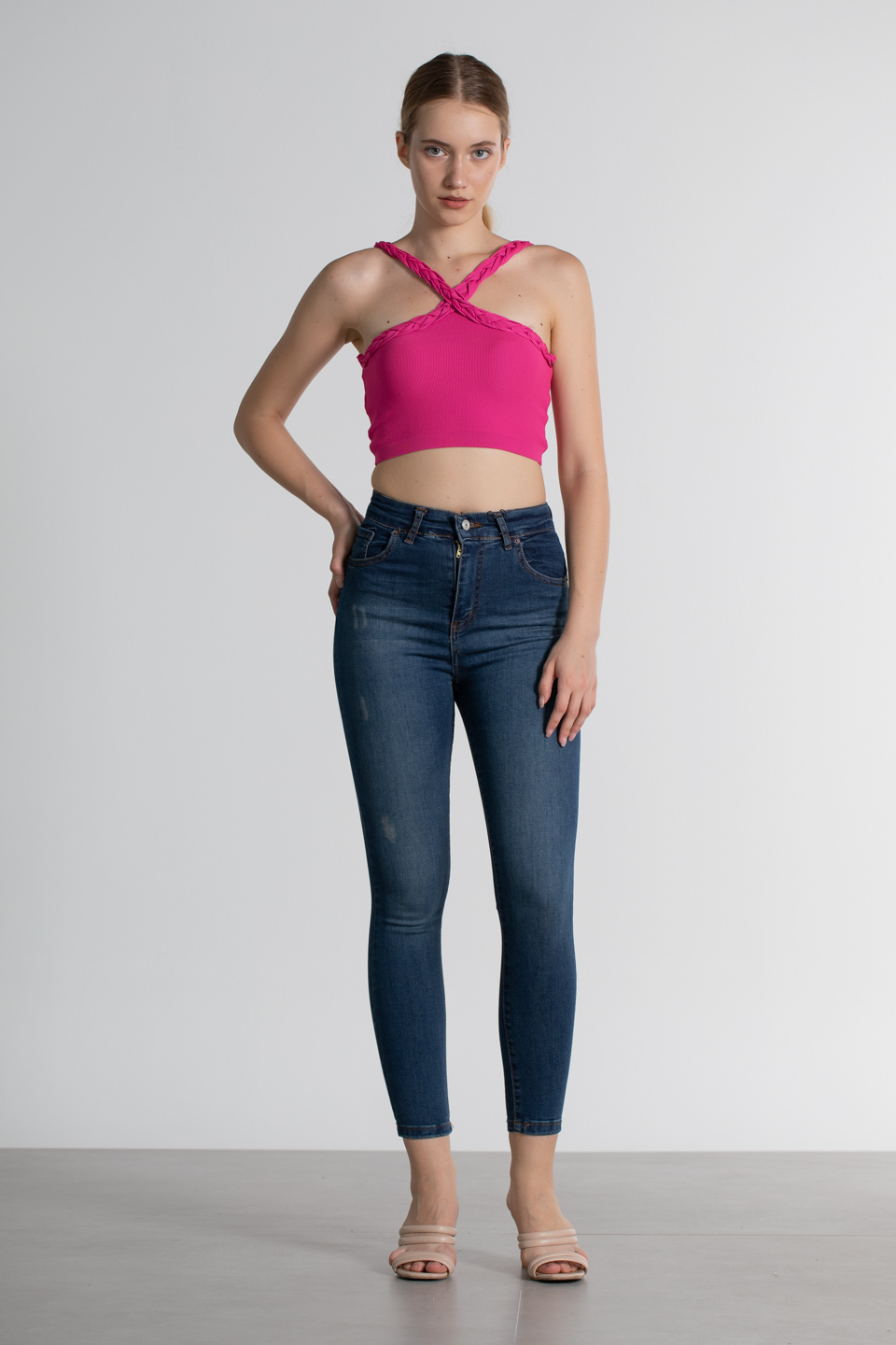 Mia-Yüksek bel lazerli jean pantolon-13259 Kahve Tint