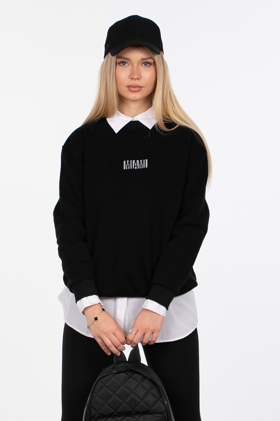 Mıamı baskılı sweatshirt-83-565 Siyah
