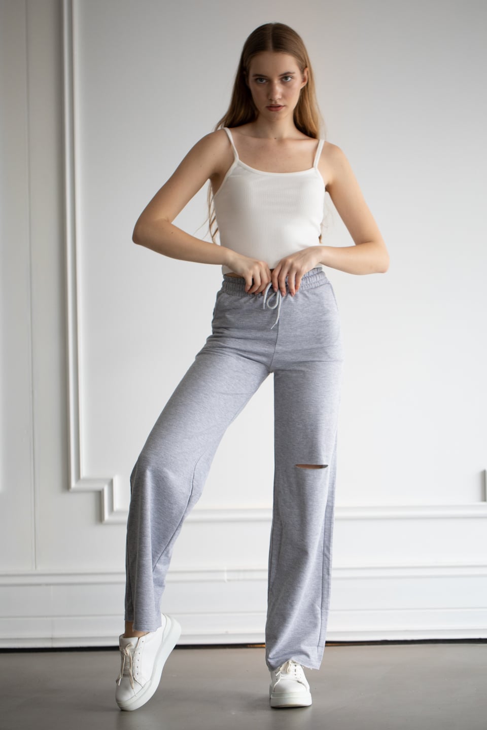 NEW YORK-Dizi yırtık eşofman altı-22F-165 Gri M.