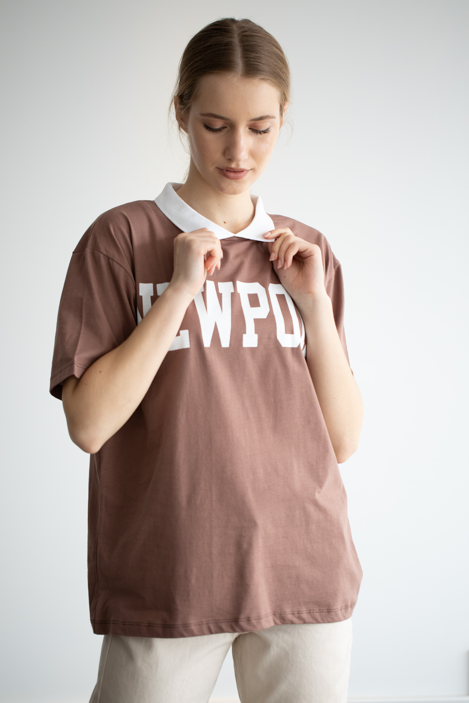 Newport baskılı basıc t-shirt-6260 Kahve