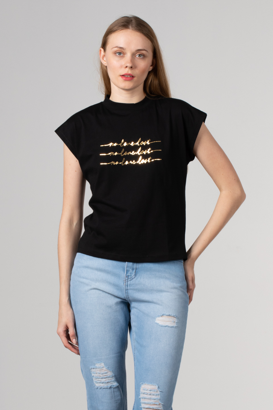 No love lost baskılı t-shırt-4217 Siyah