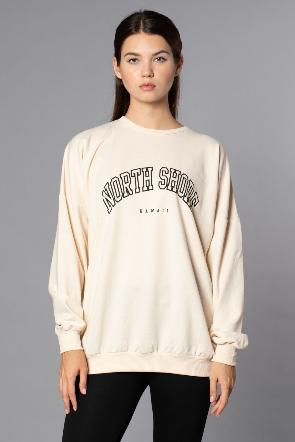 North Shore Baskılı Sweatshirt-Taş