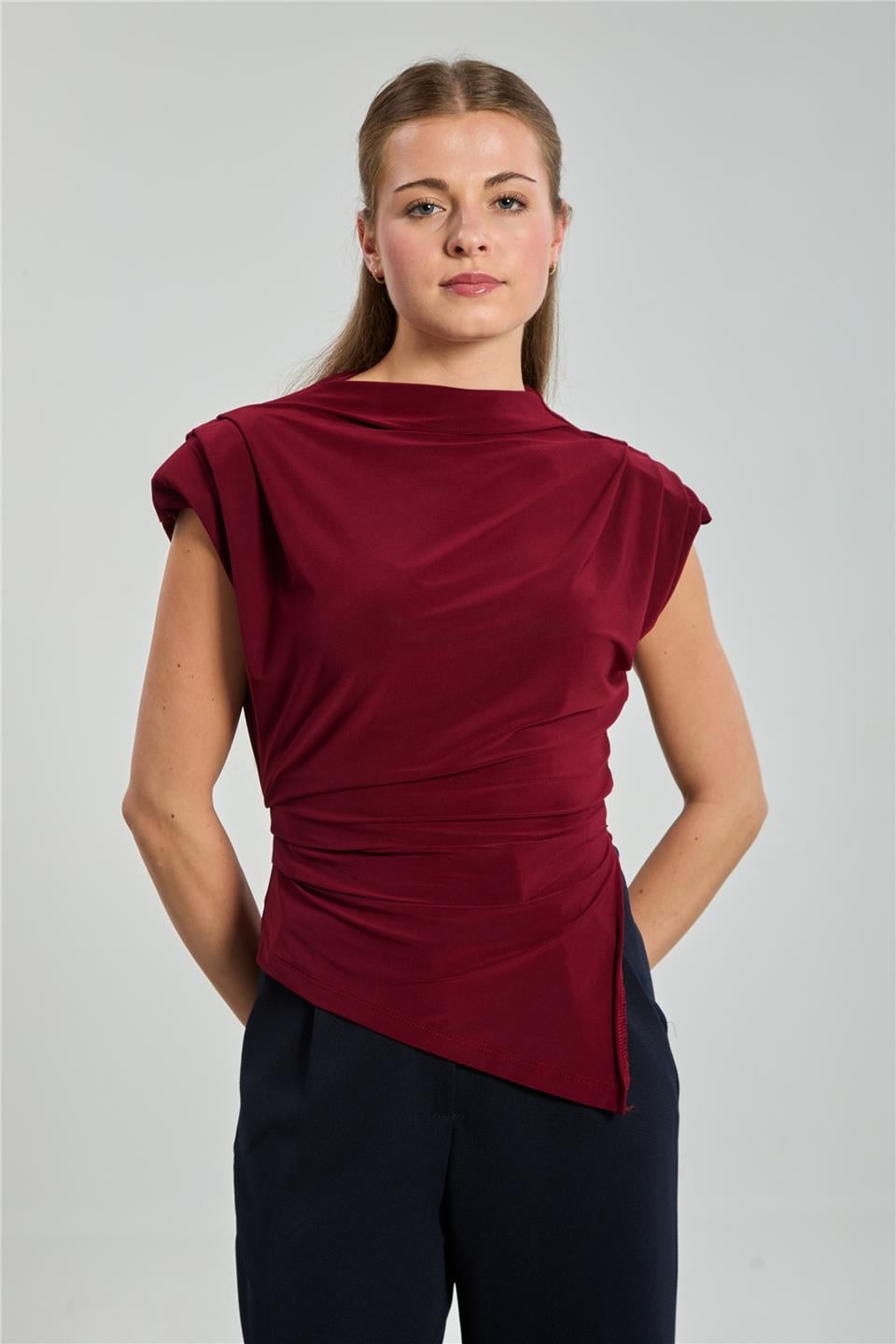 Omuz pile ve vatkalı bluz-13538 Bordo