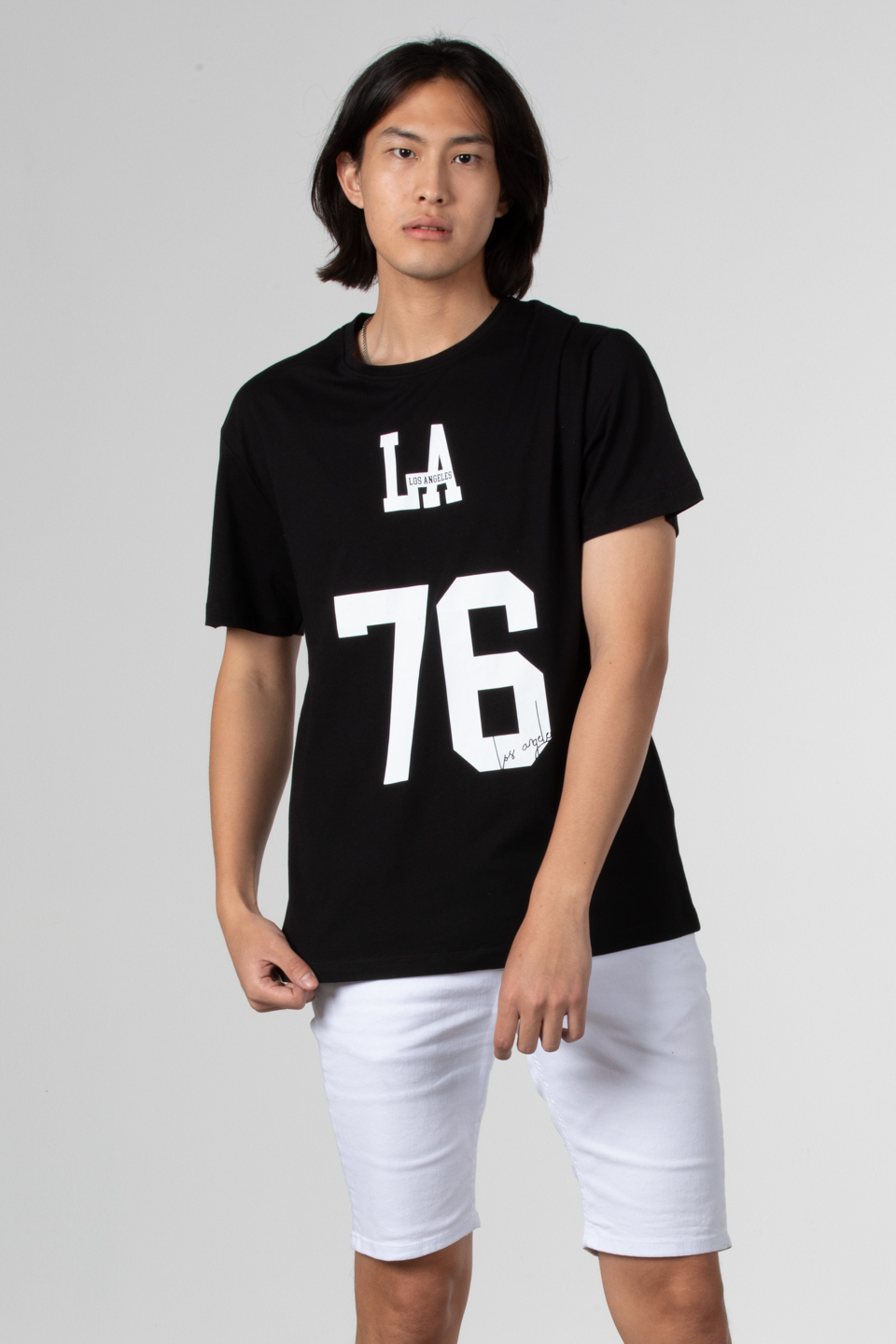 Ön 76 baskılı t-shirt-1005 Siyah