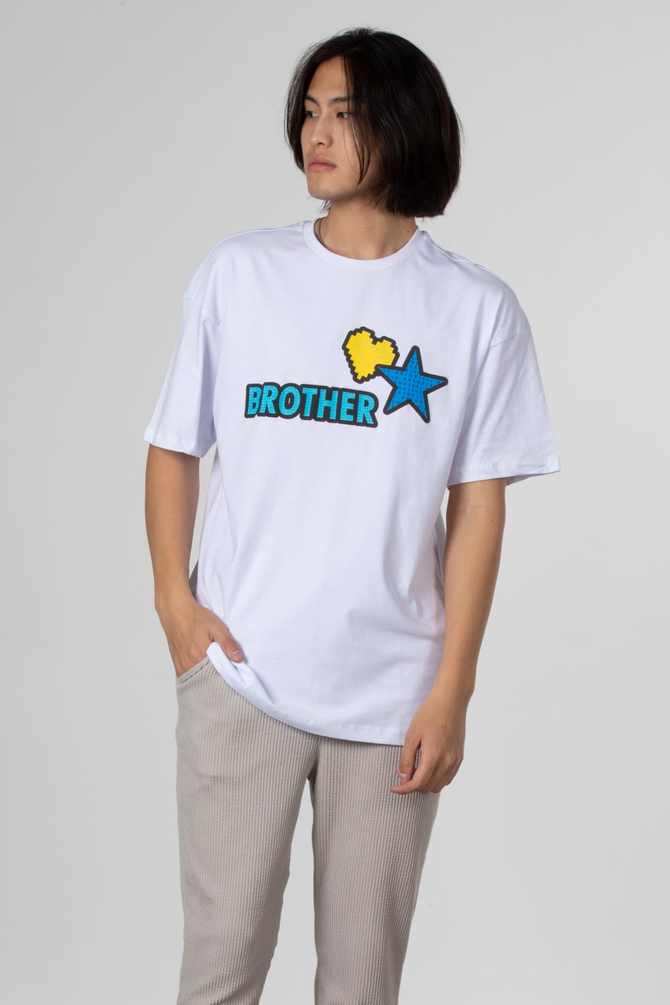 Ön arka baskılı t-shirt-1022 Beyaz