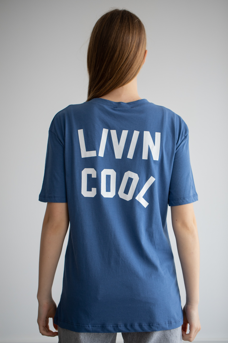 Ön arka lıvın cool baskılı t-shirt-22F-190 İndigo