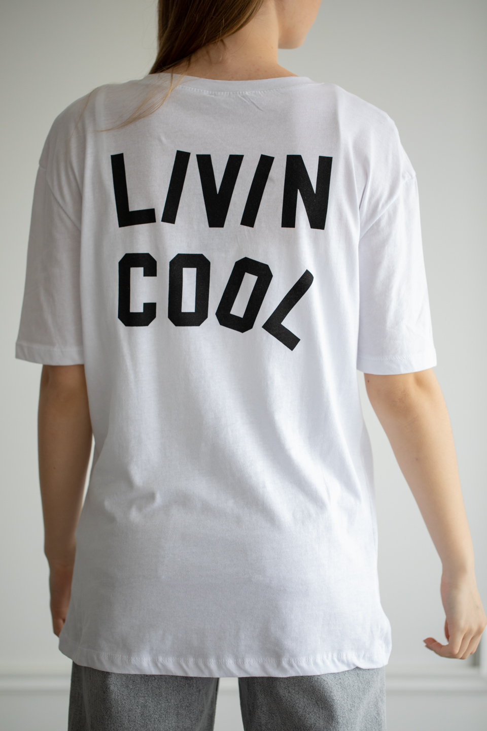 Ön arka lıvın cool baskılı t-shirt-22F-190 Beyaz