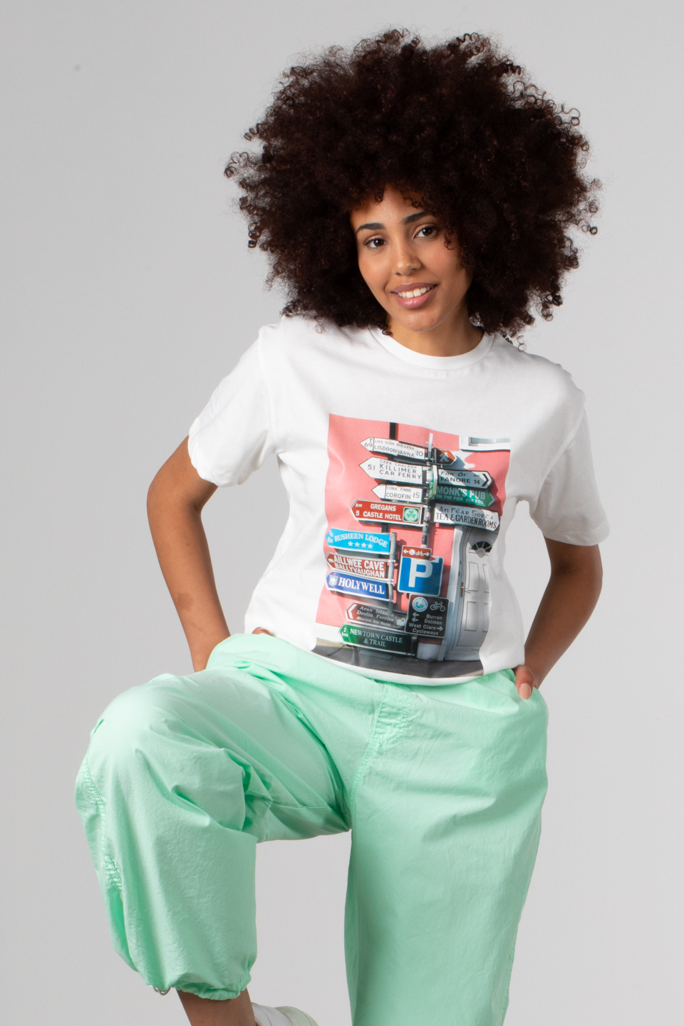 Ön park baskılı t-shirt-189 Beyaz