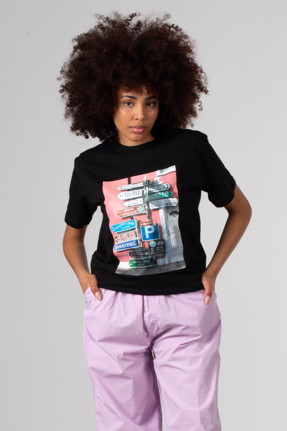 Ön park baskılı t-shirt-189 Siyah