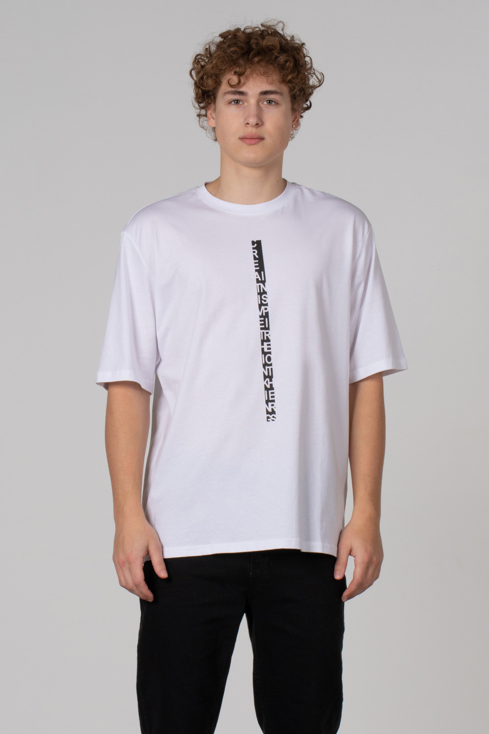 Ön yazı baskılı oversize t-shirt-2606 Beyaz