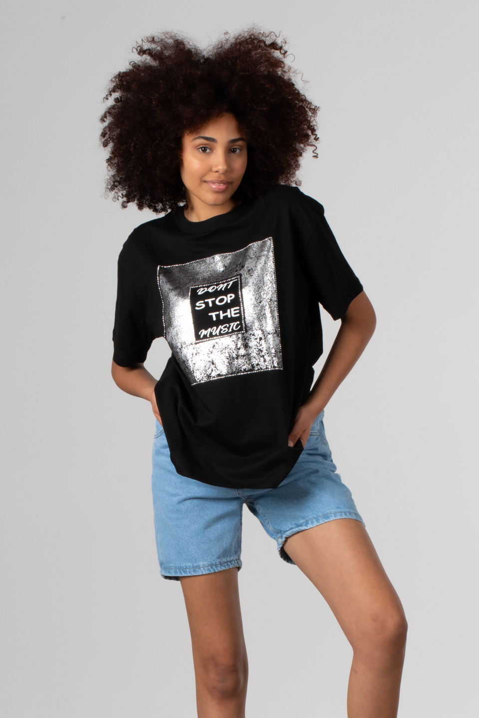 Ön yazı baskılı t-shirt-DVN0334 Siyah