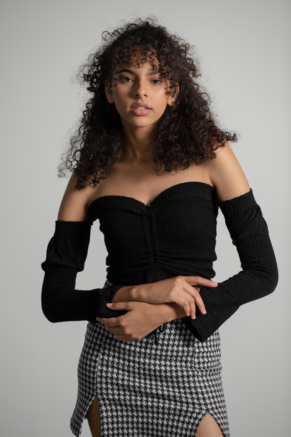 Önden Büzgülü Triko Body - Siyah