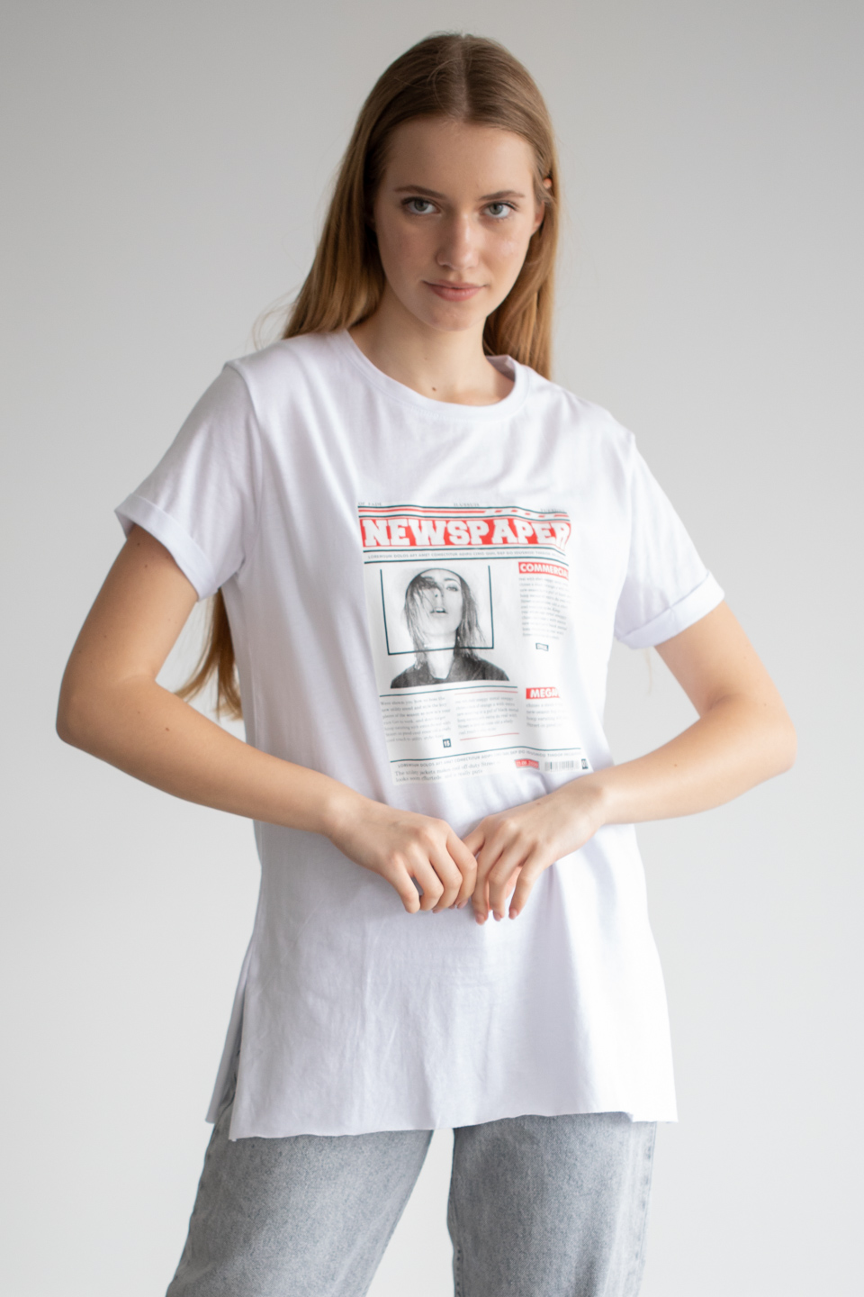 Önü baskılı t-shirt-22F-192 Beyaz