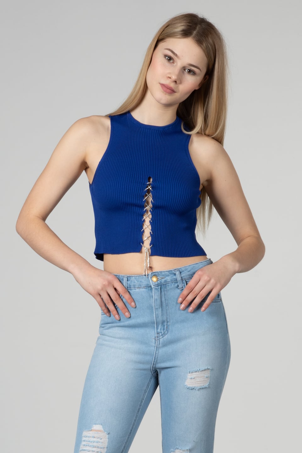 Önü çapraz taş detay body-8831 Saks