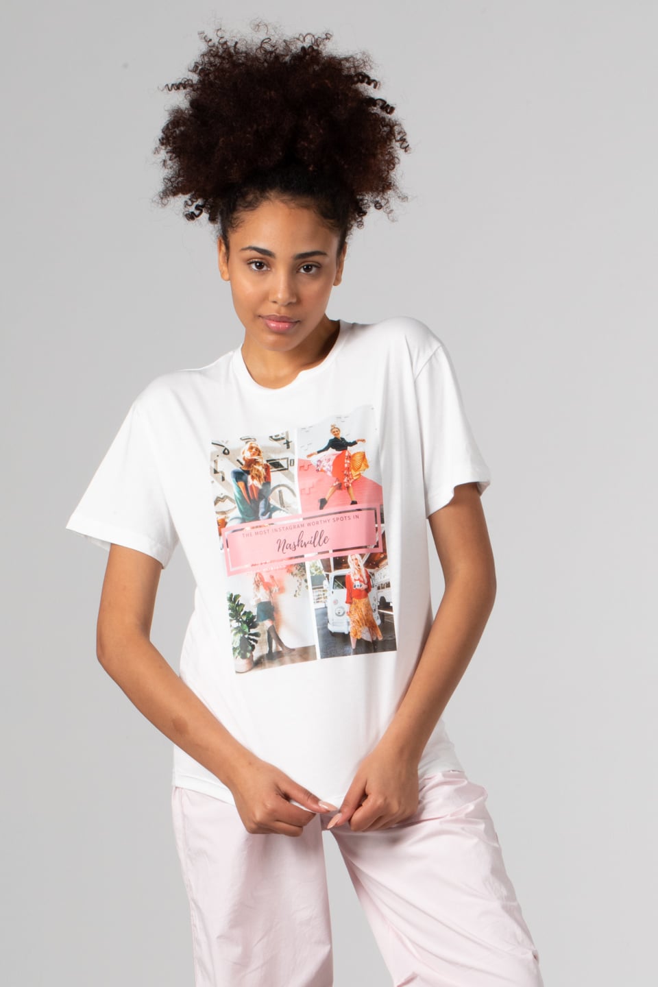 Önü kadın baskılı t-shirt-188 Beyaz