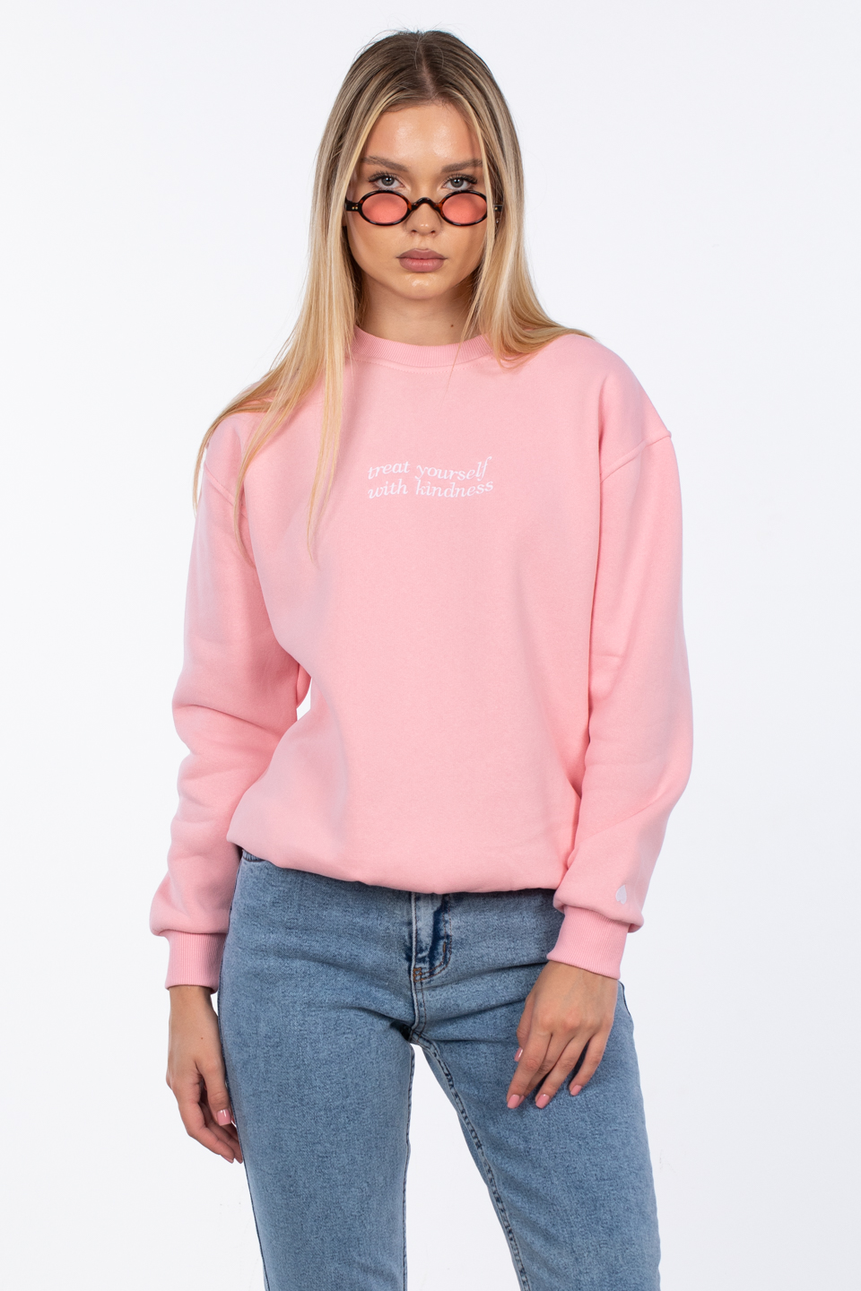 Önü yazılı bileği kalp nakışlı sweatshirt-83-572 A.Pembe
