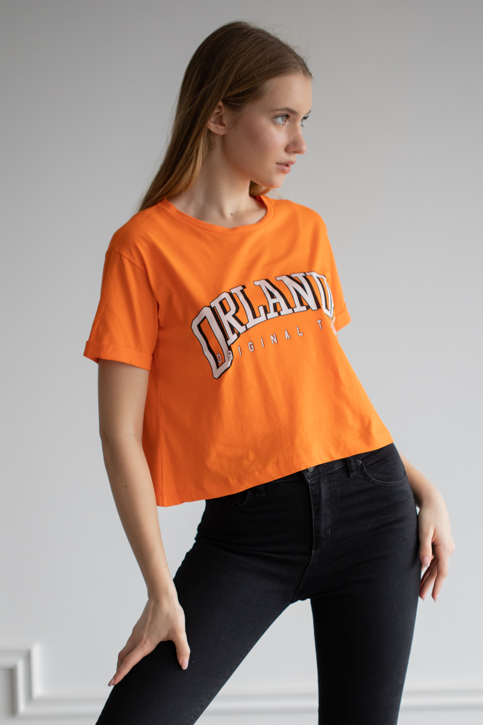 Orlondo baskılı double kol t-shirt-6279 Oranj