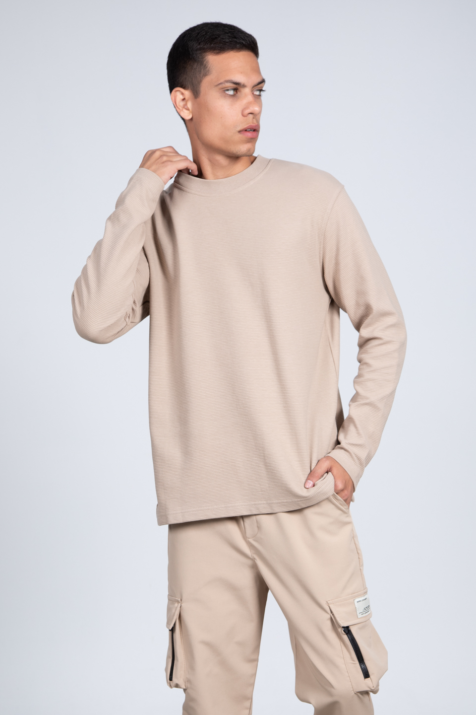 Ottoman bisiklet yaka sweatshirt-5406 Vizon