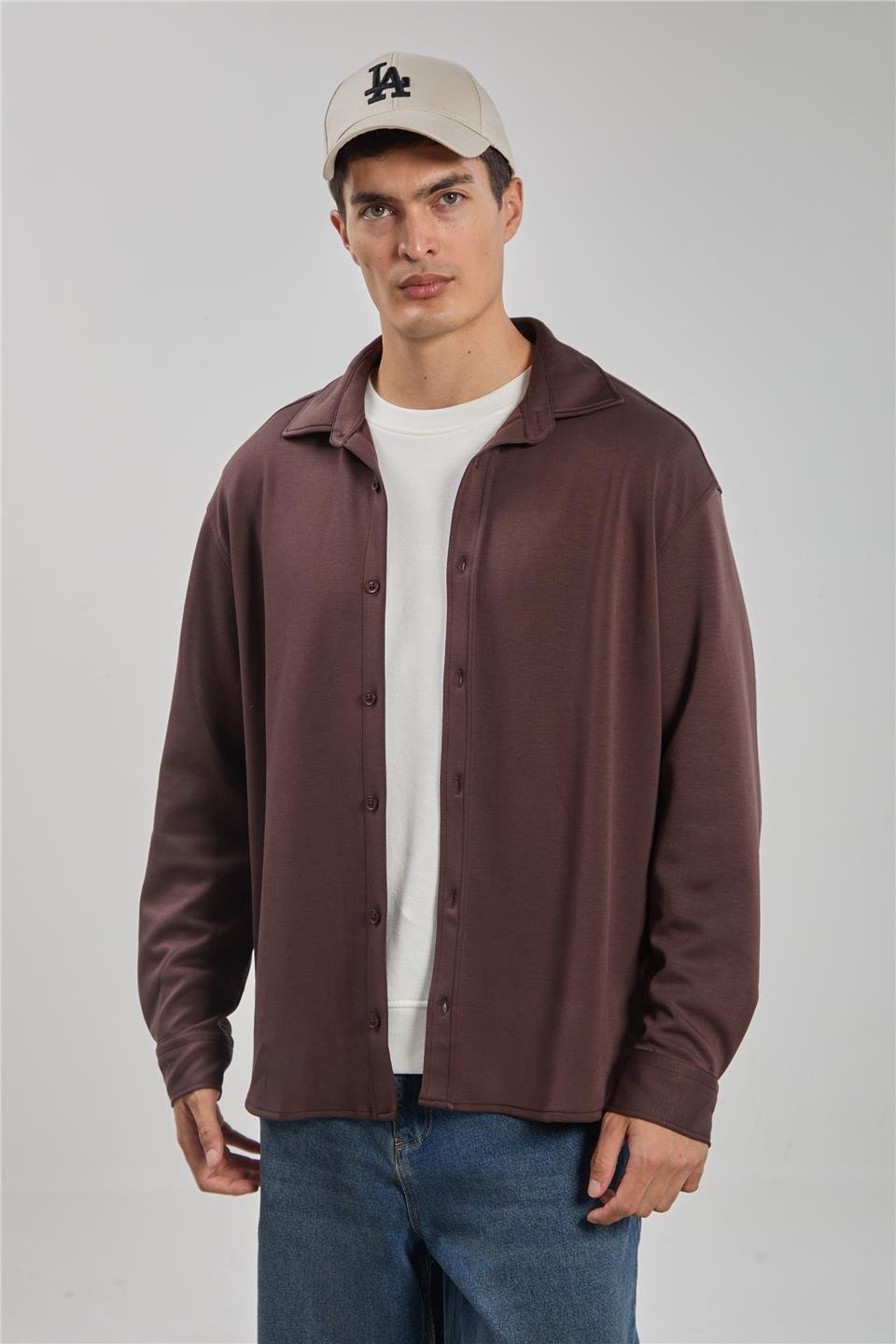 Oversize gömlek-1188 Kahve