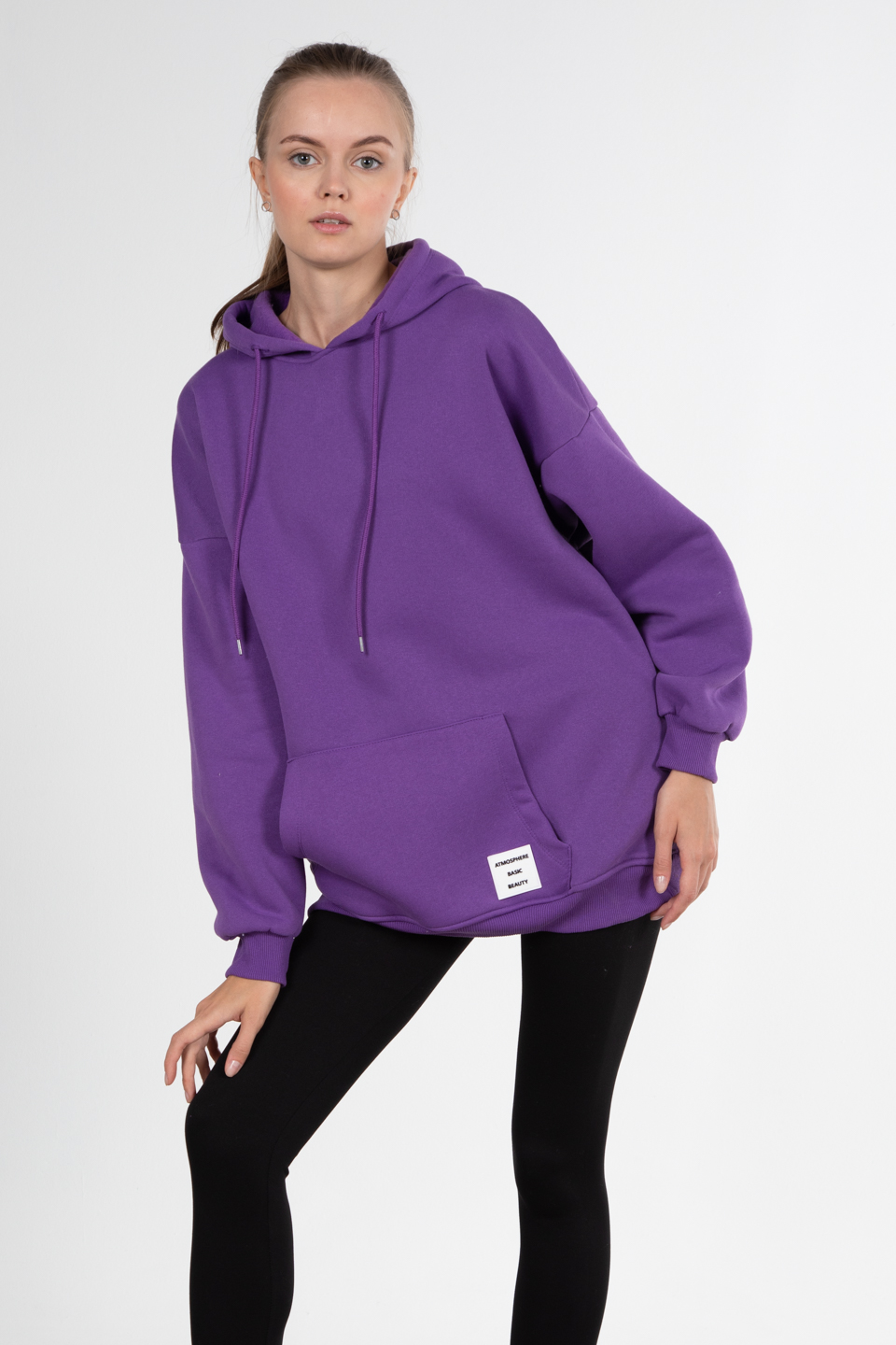 Oversize kapüşonlu sweatshirt-2975 Mor