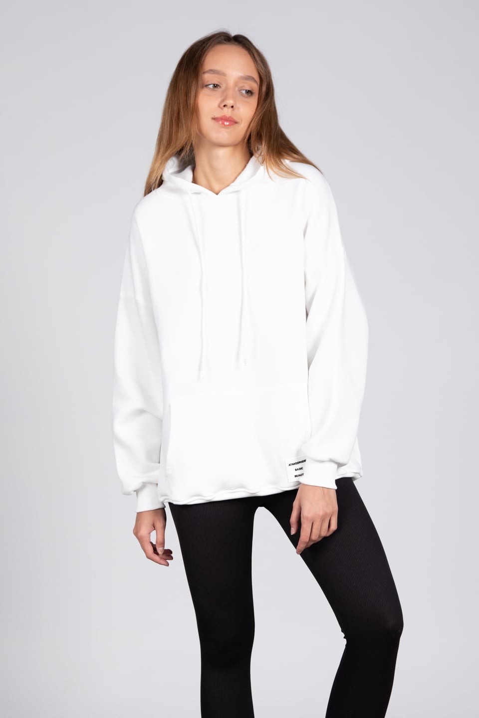 Oversize Kapüşonlu Sweatshirt - Ekru
