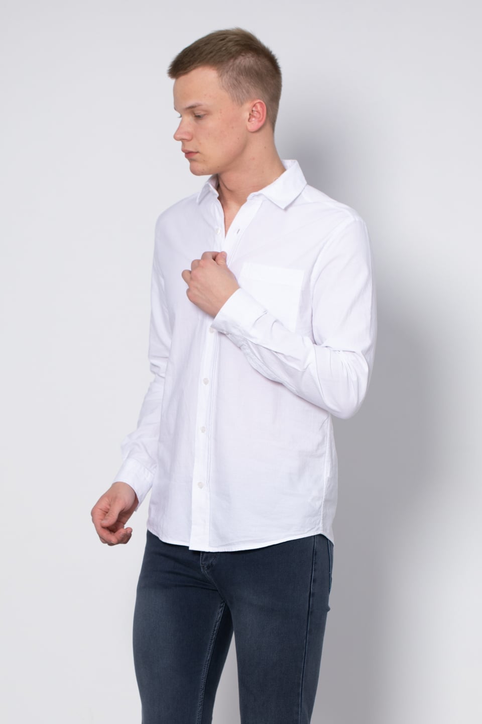 Oxford tek cep gömlek-12-4735 Beyaz