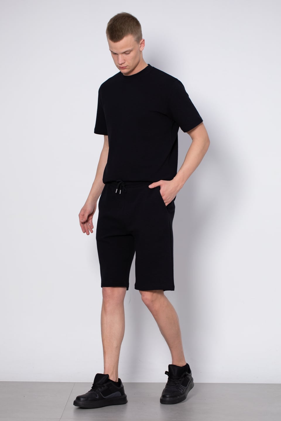 Paça garnili bermuda şort-8023 Siyah