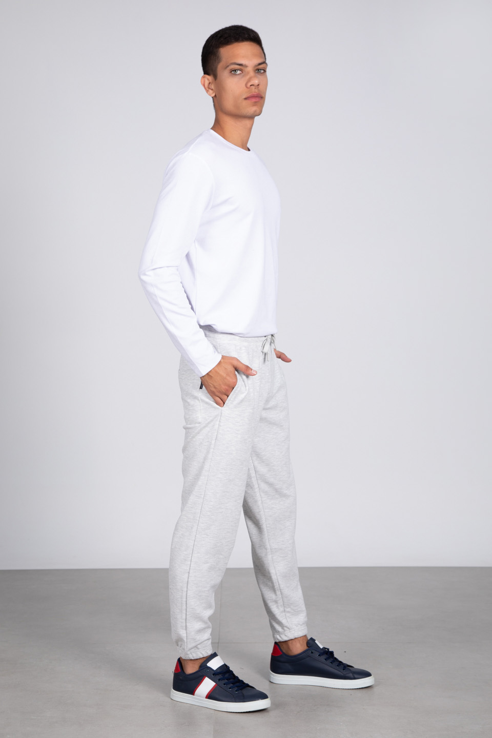 Paça lastikli eşofman altı-9056 Kar Melanj