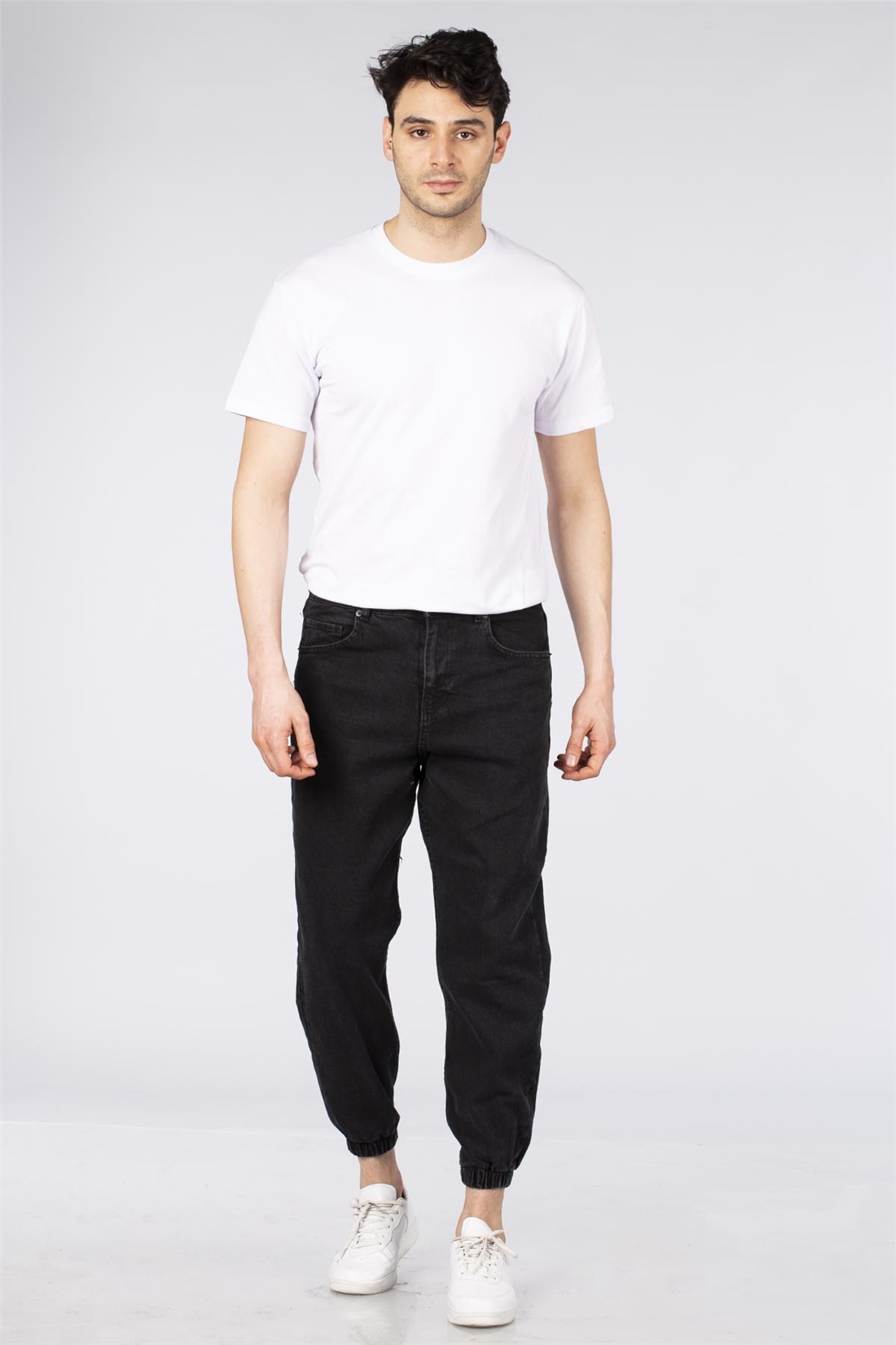 Paça Lastikli Jean Pantolon-Füme