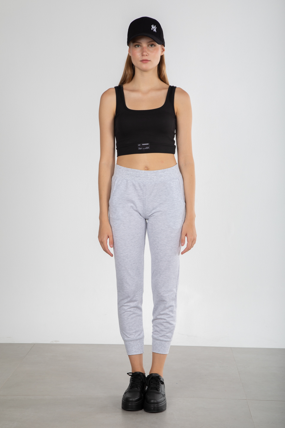 Paça ribanalı eşofman altı-DVN0407 Kar Melanj