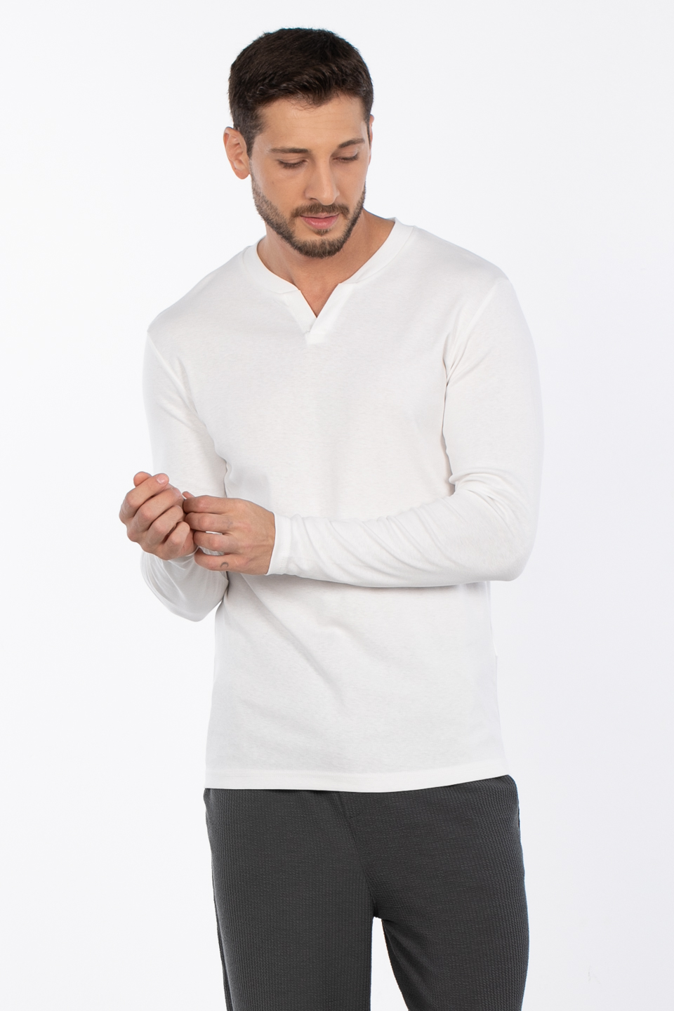Patlı düğme detay sweat-5066 Ekru