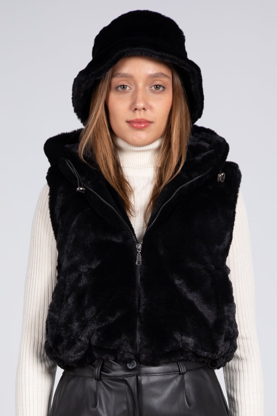 Peluş bucket şapka-12839-1 Siyah