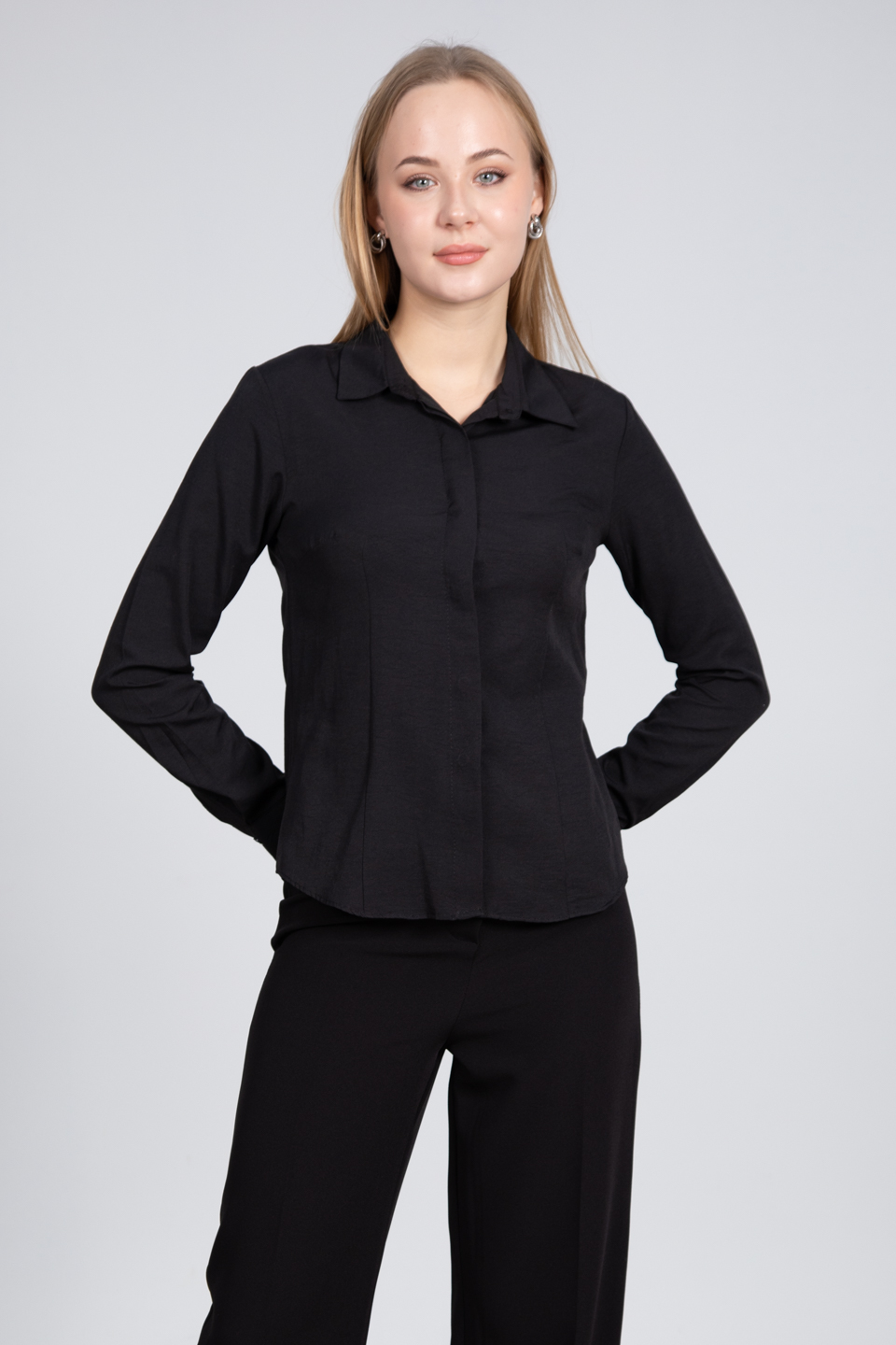 Pensli fit gömlek-7423 Siyah