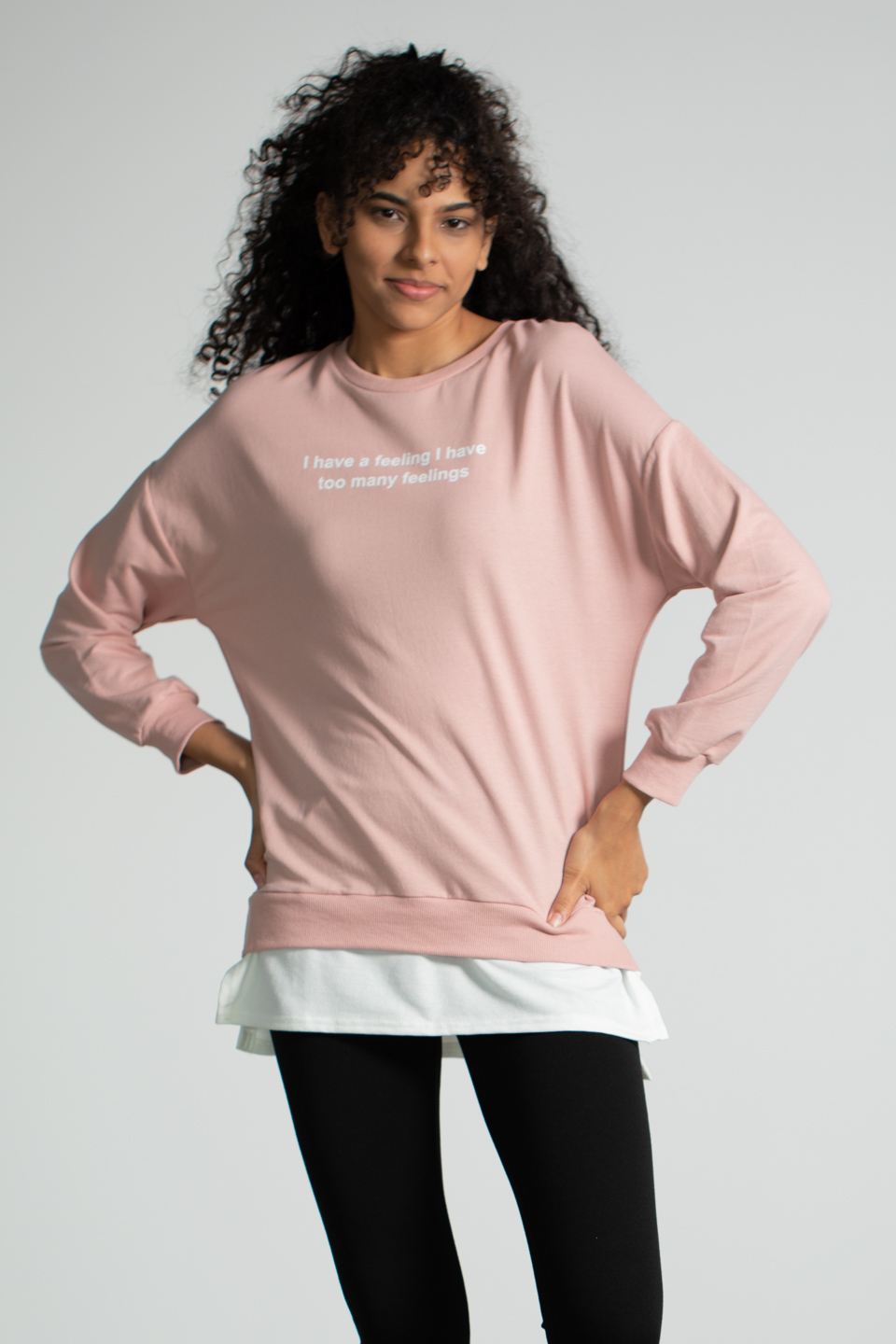Penye Garnili Baskılı Sweatshirt - Açık Gül