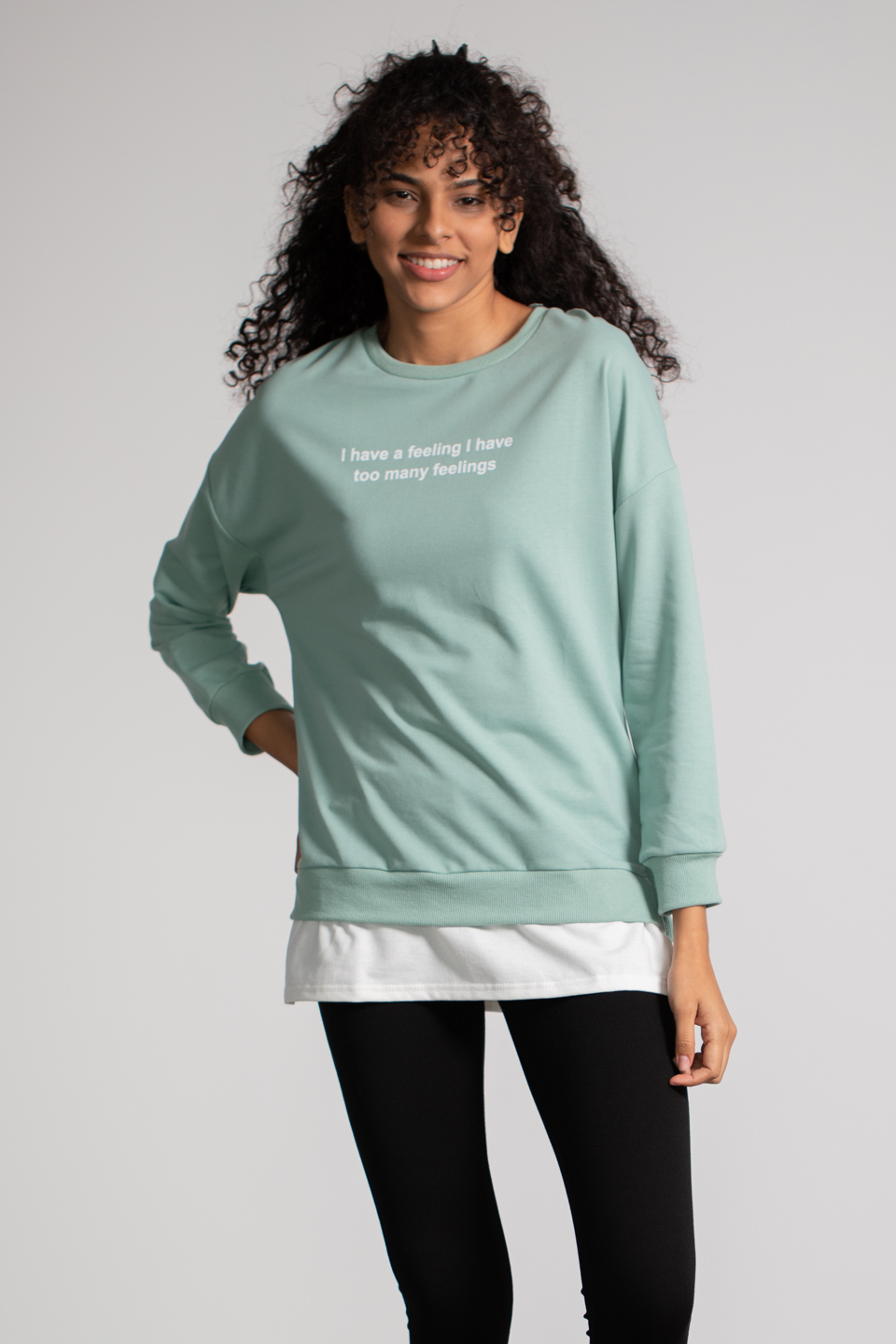 Penye Garnili Baskılı Sweatshirt - Çağla