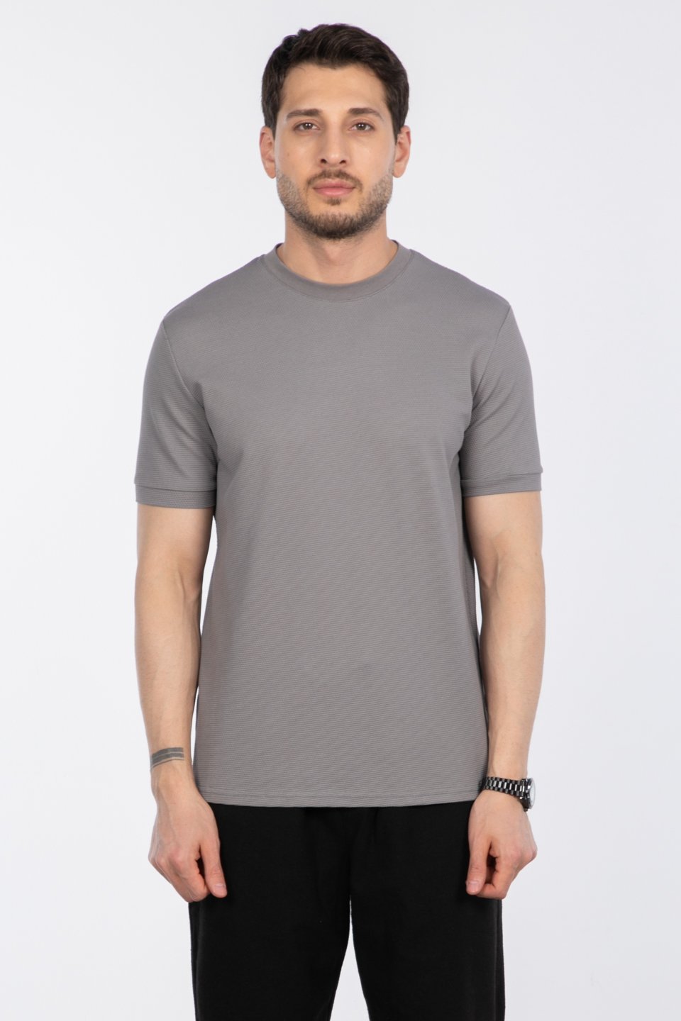 Petek desen regular fit t-shirt-2639 A.Gri