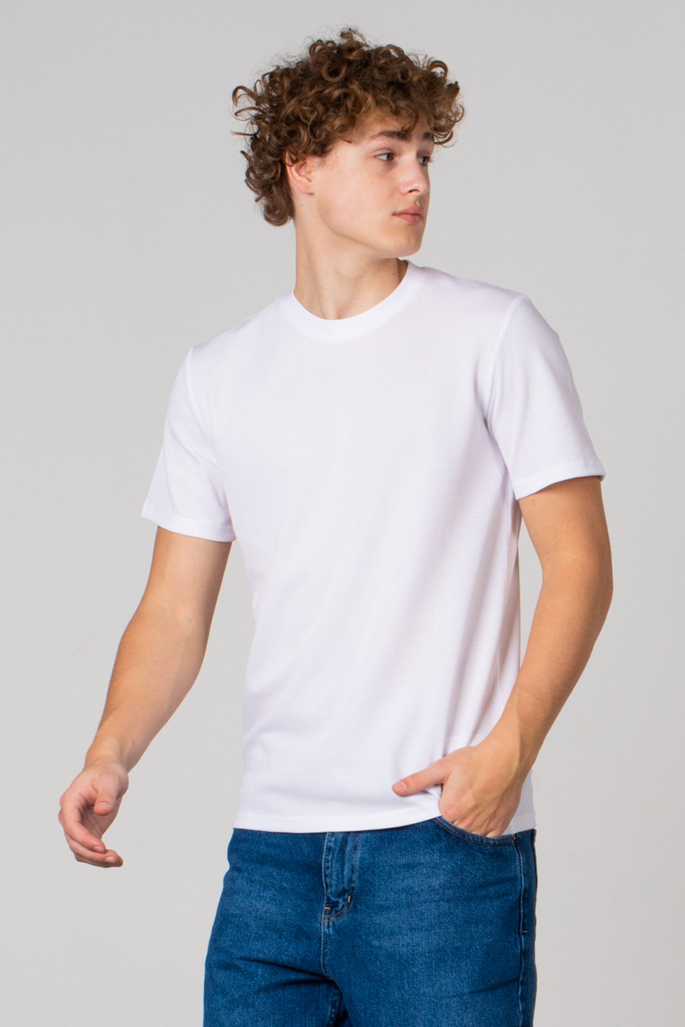 Petek desen regular fit t-shirt-2639 Ekru