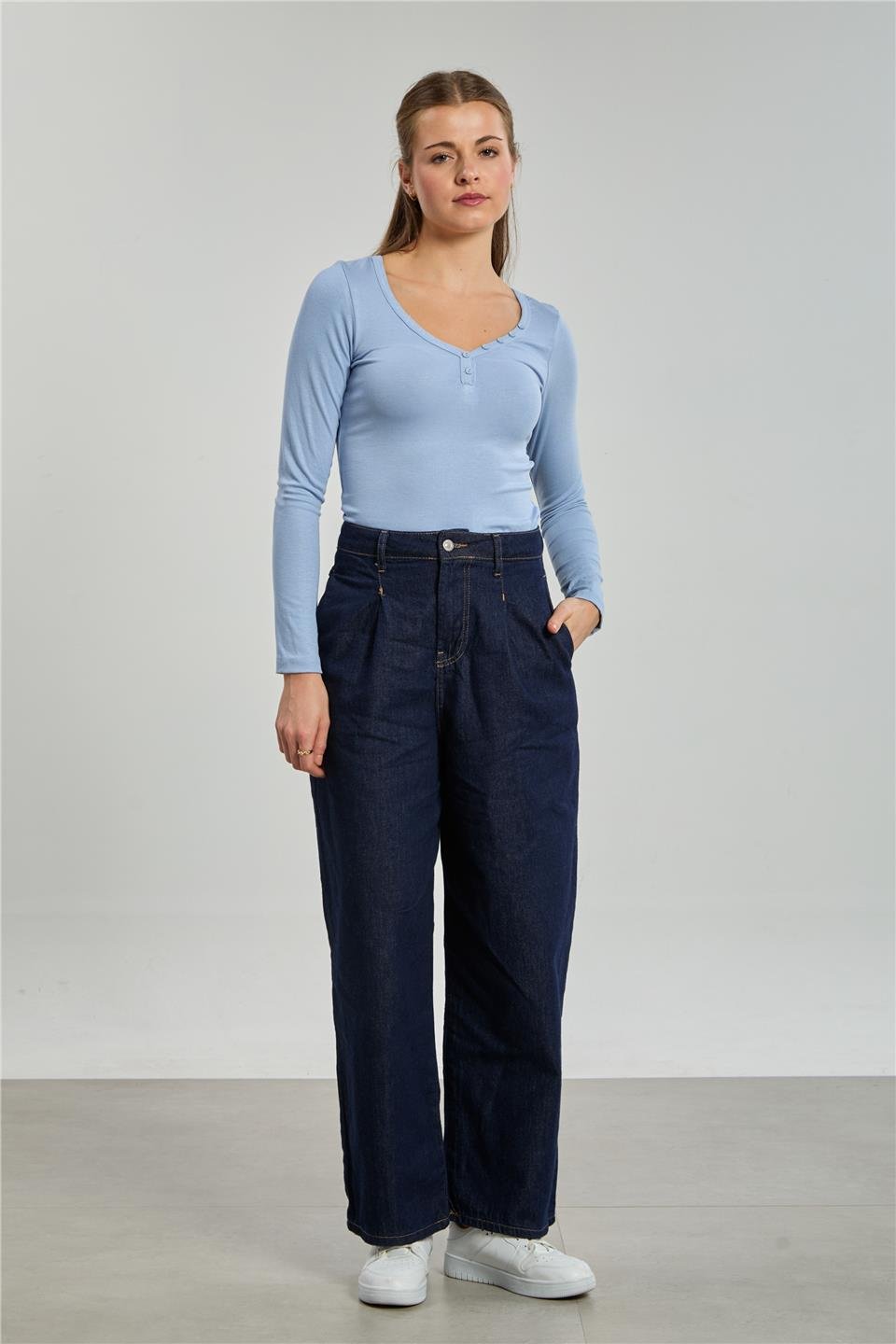 Pileli balon jean pantolon-3518 Lacivert