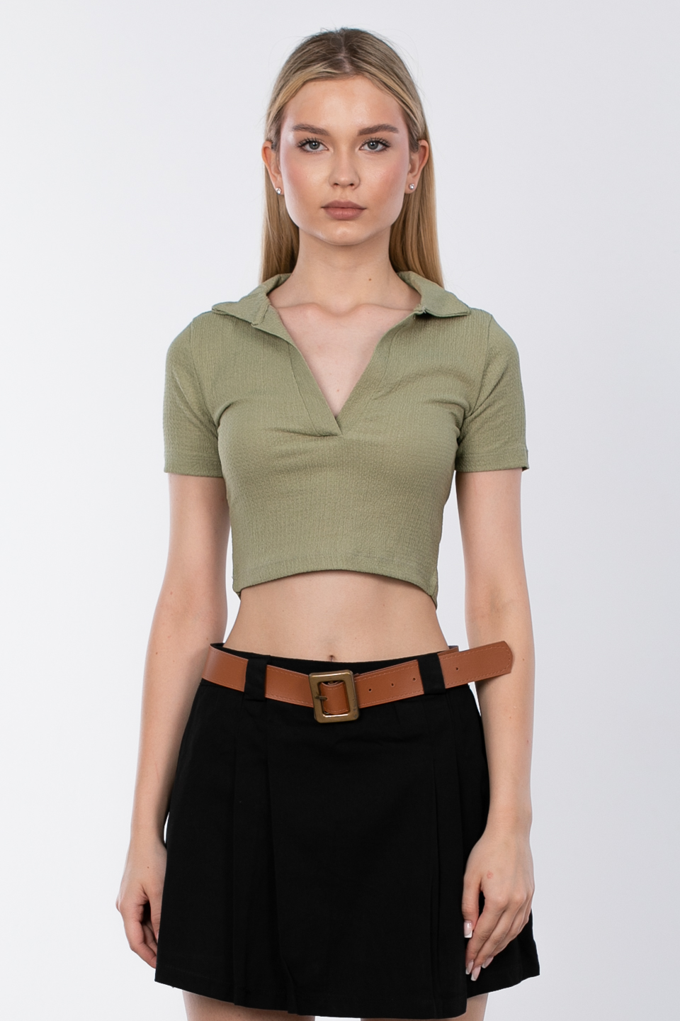 Polo yaka crop body-5035 Olive