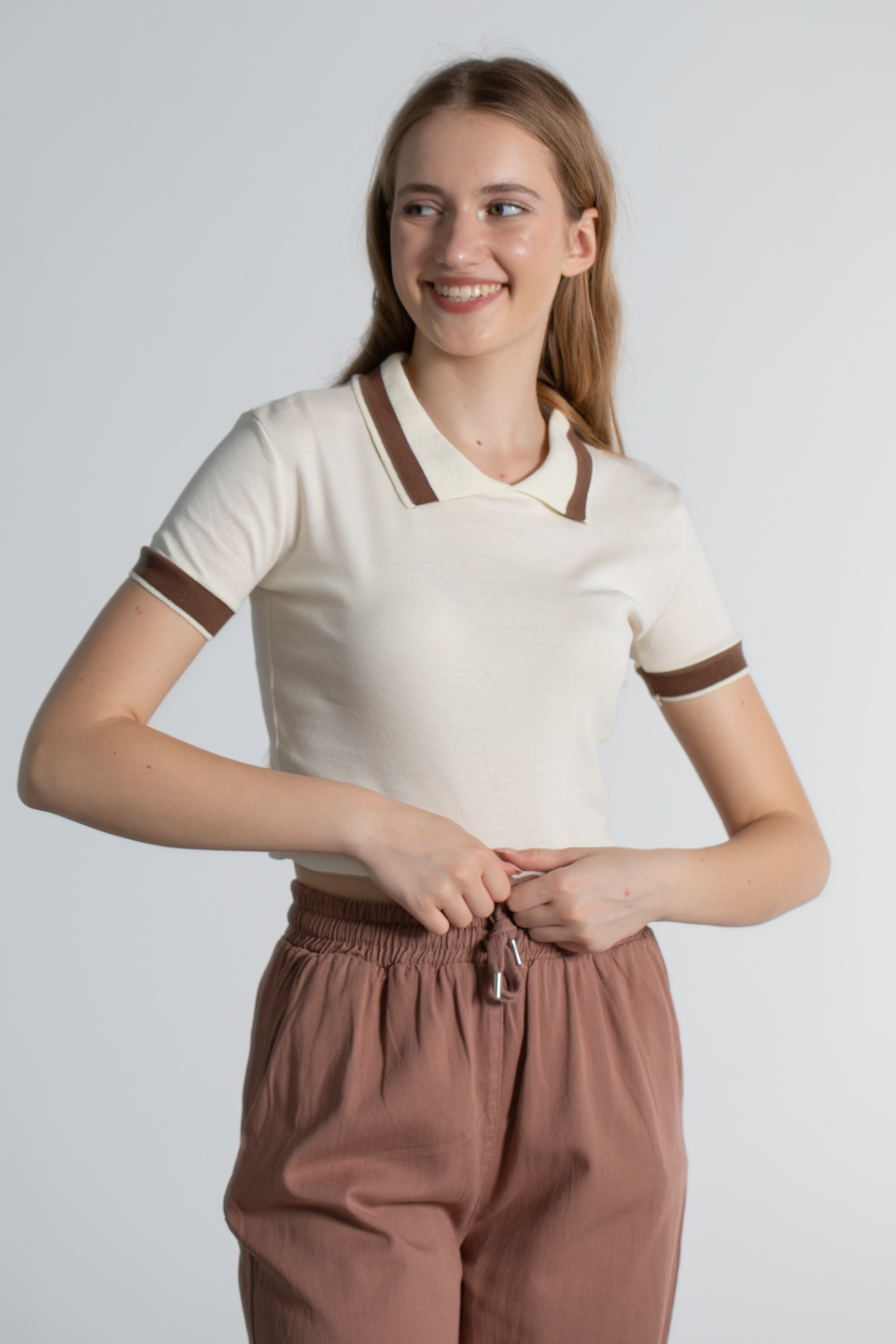 Polo Yaka Kısa Kollu T-Shirt - Taş