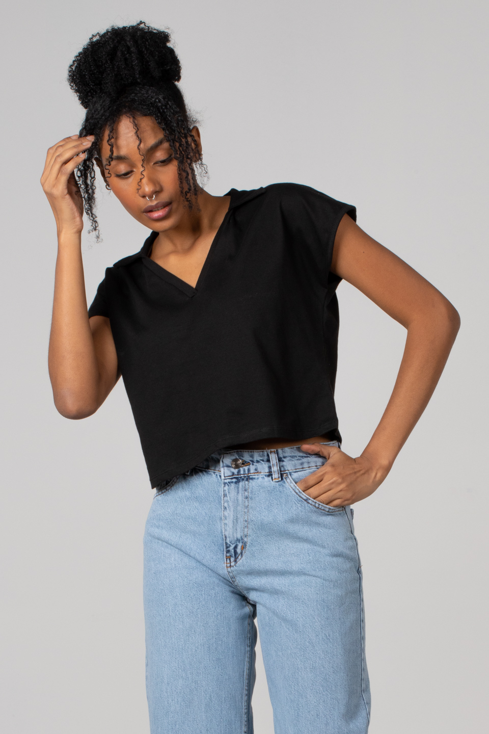 Polo yaka kısa t-shirt-2134 Siyah