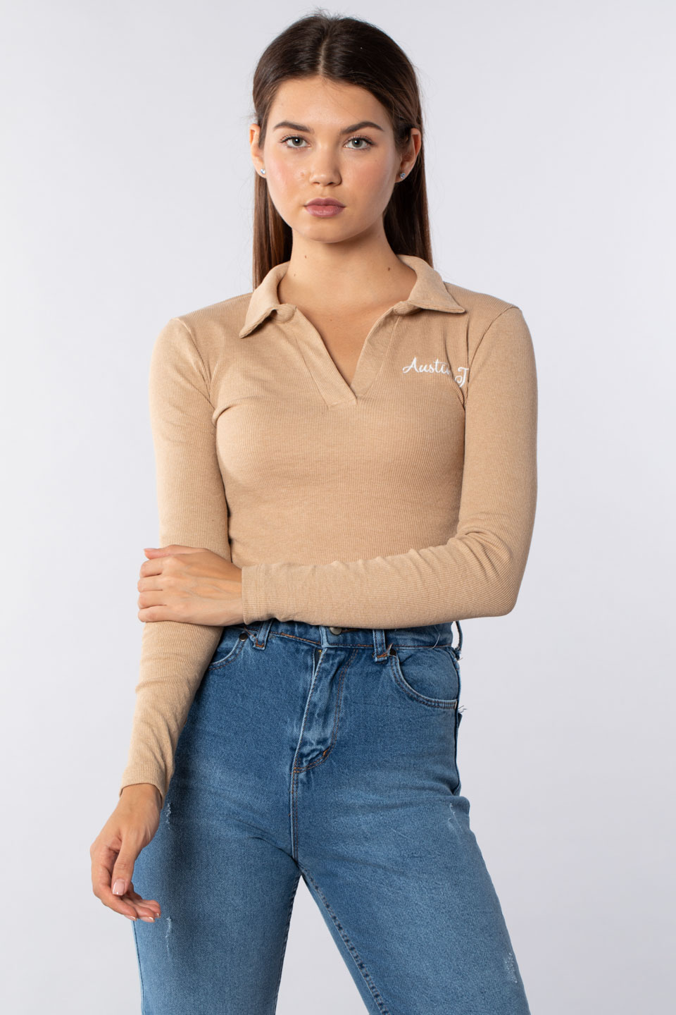 Polo yaka nakışlı body-2120 Bisküvi