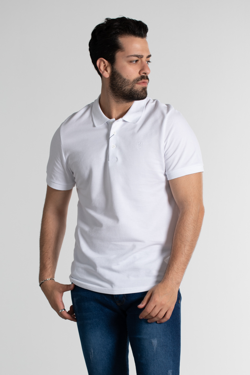Polo yaka pike t-shırt-2127 Beyaz