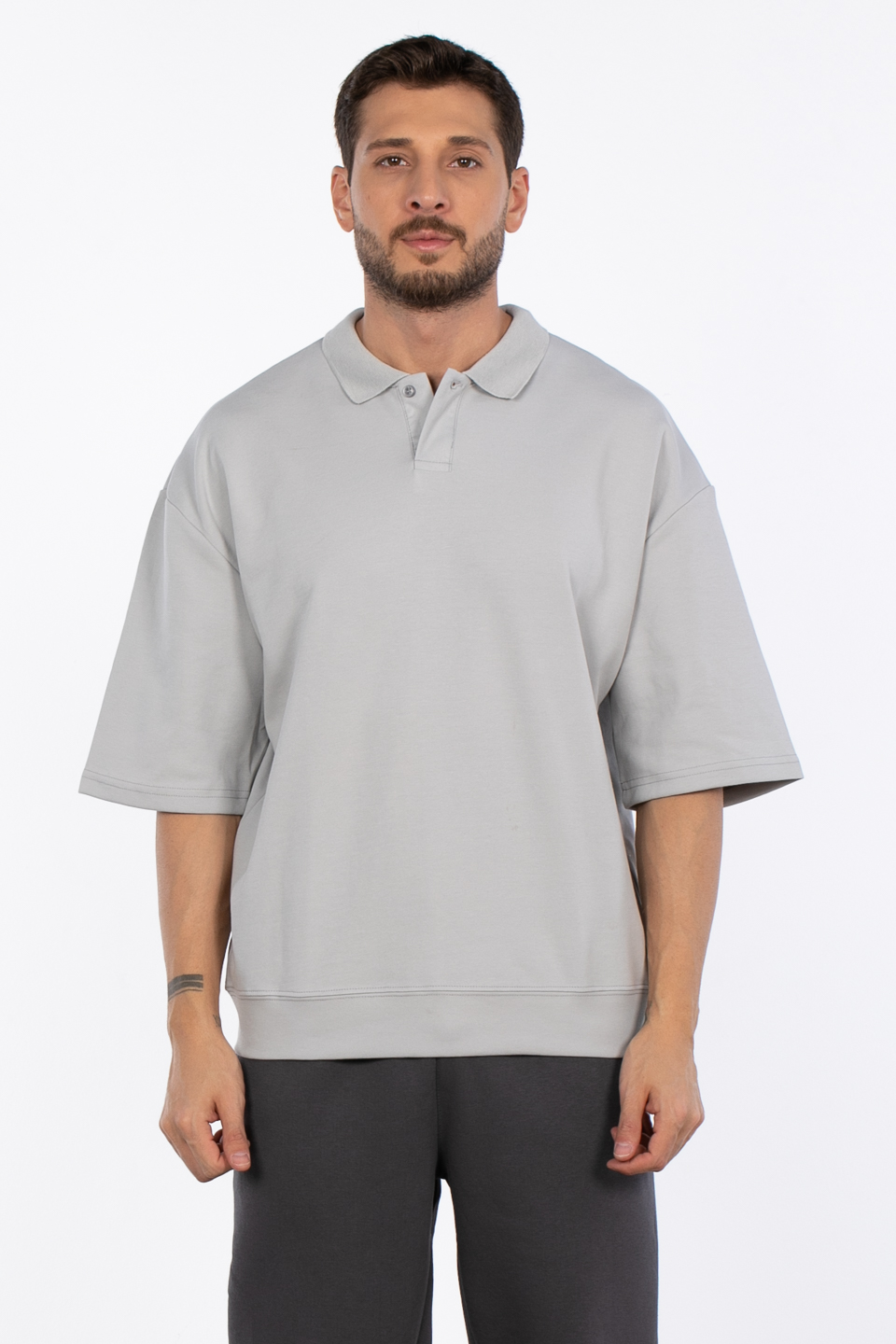 Polo yaka sweatshirt MINIMAL CLOTHING-1132 B.Gri