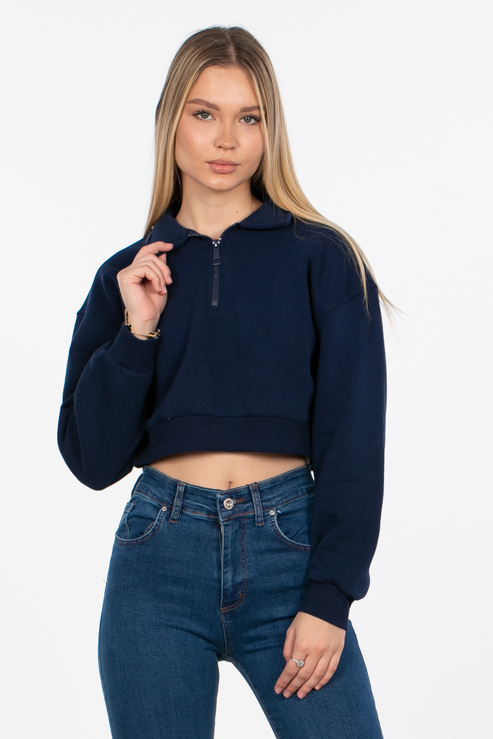 Polo yaka yarım fermuarlı sweatshirt-83-513 Lacivert