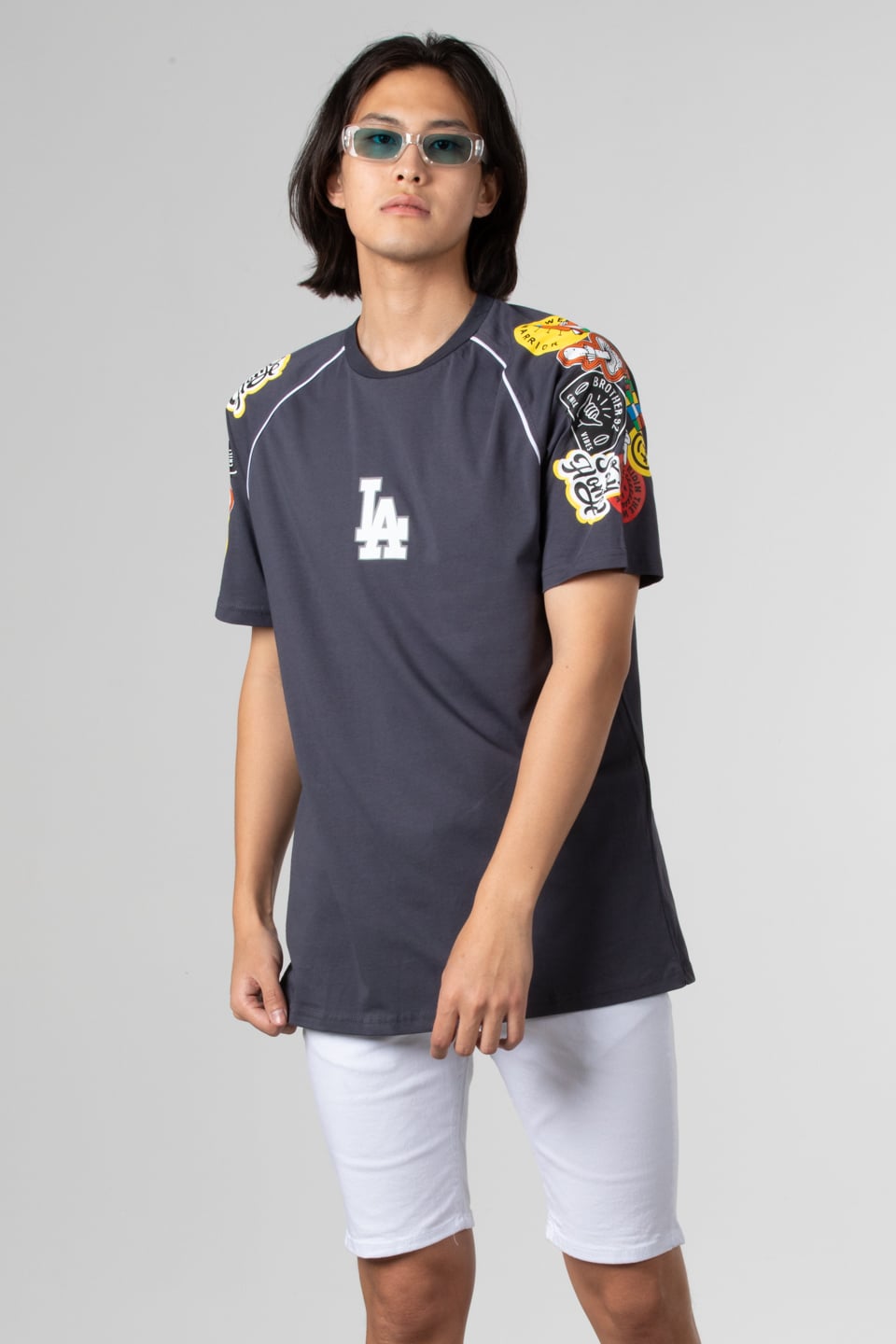 Reglan kol baskılı t-shirt-1029 Antrasit
