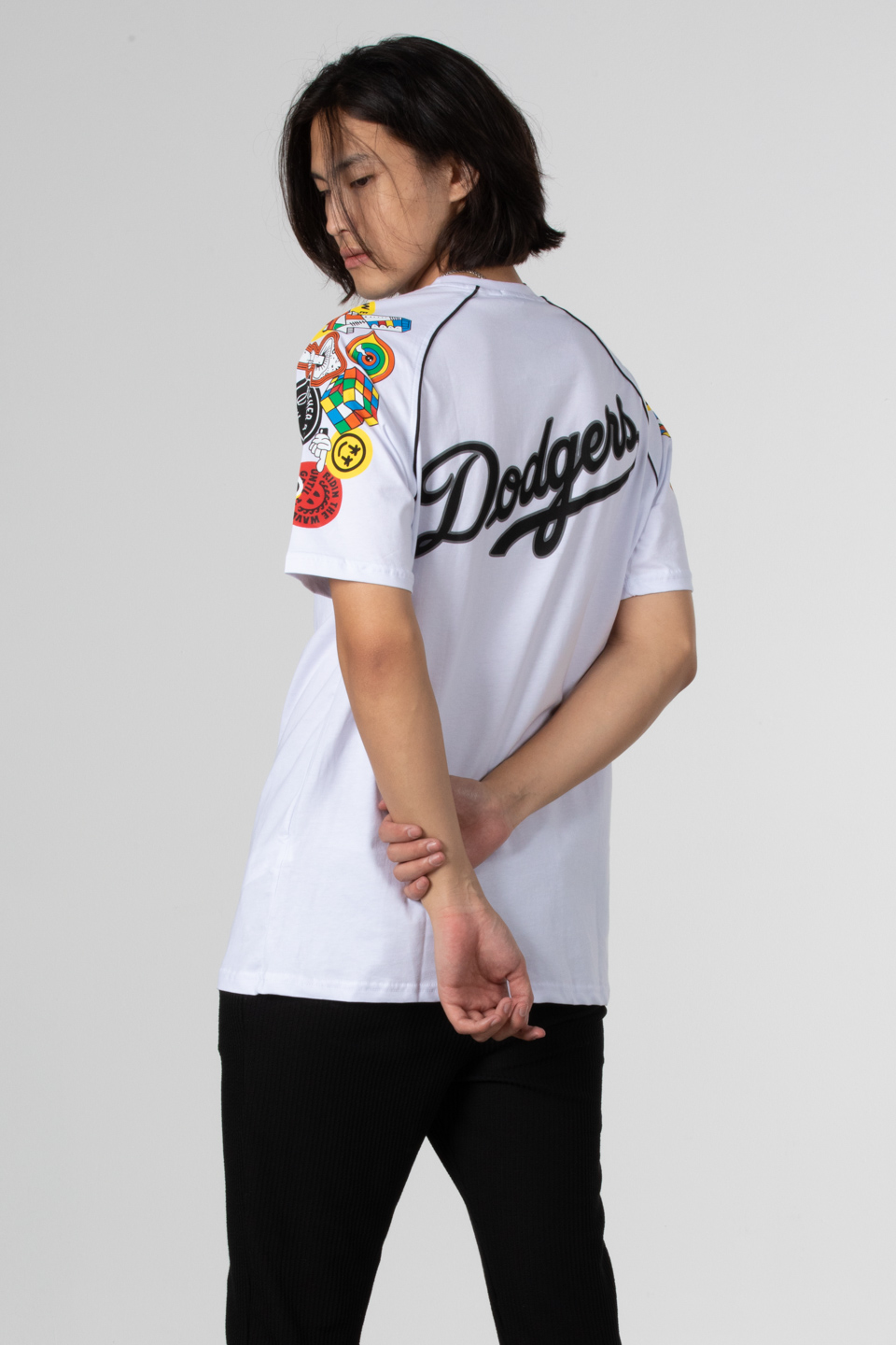 Reglan kol baskılı t-shirt-1029 Beyaz
