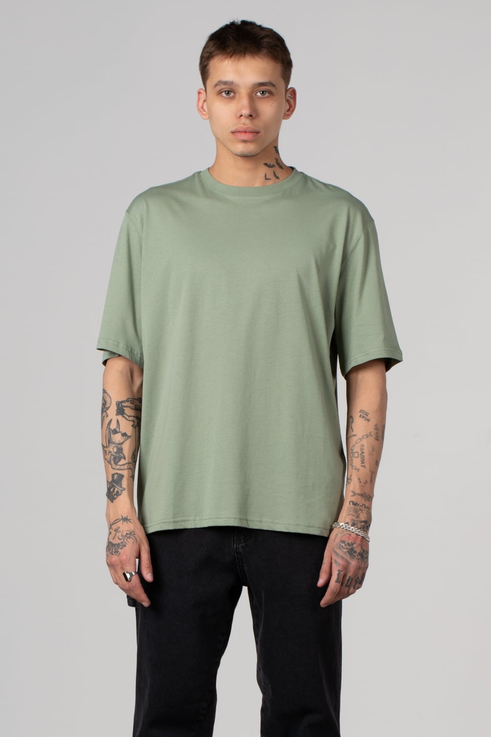 Ribana yaka oversize t-shırt-2644 Elma
